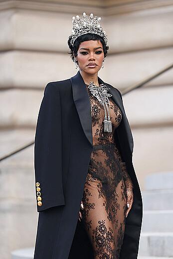 Teyana Taylor see through to tits at the Schiaparelli Haute Couture Week Spring∕Summer 2026 at Paris Fashion Week