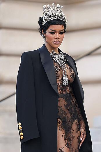 Teyana Taylor see through to tits at the Schiaparelli Haute Couture Week Spring∕Summer 2026 at Paris Fashion Week