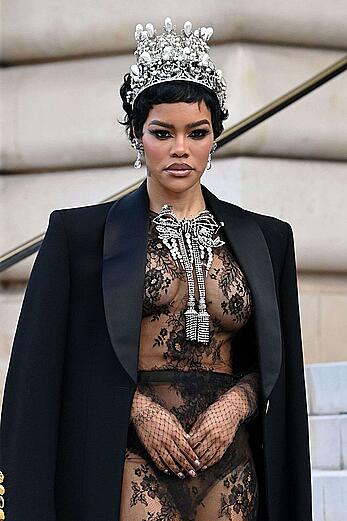Teyana Taylor see through to tits at the Schiaparelli Haute Couture Week Spring∕Summer 2026 at Paris Fashion Week