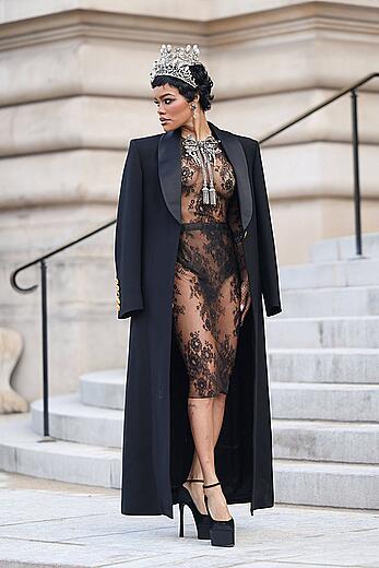 Teyana Taylor see through to tits at the Schiaparelli Haute Couture Week Spring∕Summer 2026 at Paris Fashion Week