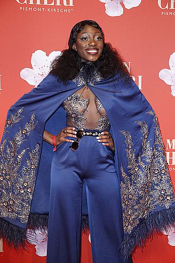 Toni Dreher-Adenuga braless in see through top during the 10th Mon Cheri Barbara Tag at Isarpost in Munich