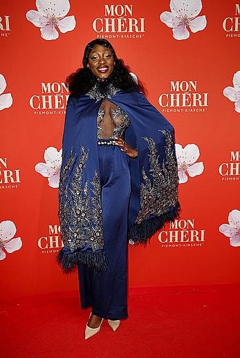 Toni Dreher-Adenuga braless in see through top during the 10th Mon Cheri Barbara Tag at Isarpost in Munich