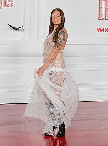 Tove Lo braless in sheer dress at Wuthering Heights premiere in LA