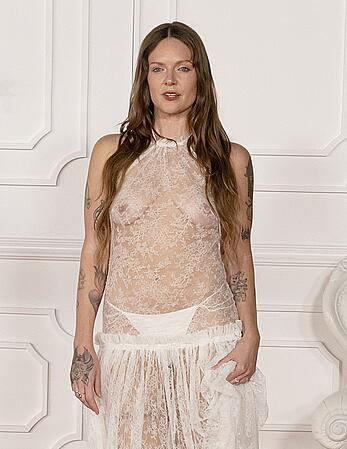 Tove Lo braless in sheer dress at Wuthering Heights premiere in LA