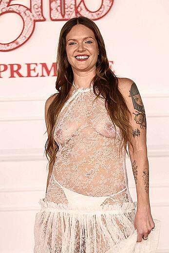 Tove Lo braless in sheer dress at Wuthering Heights premiere in LA