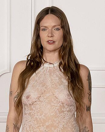 Tove Lo braless in sheer dress at Wuthering Heights premiere in LA