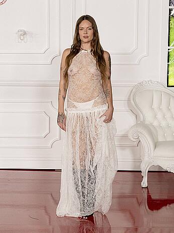 Tove Lo braless in sheer dress at Wuthering Heights premiere in LA