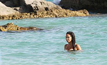 Tulisa Contostavlos in white bikini in Bermuda